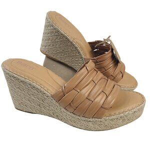 NEW Born Woven Leather Espadrille Wedge Sandals Tan Size 11